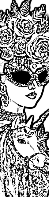 Free colorable bookmarks of a lady standing beside a unicorn